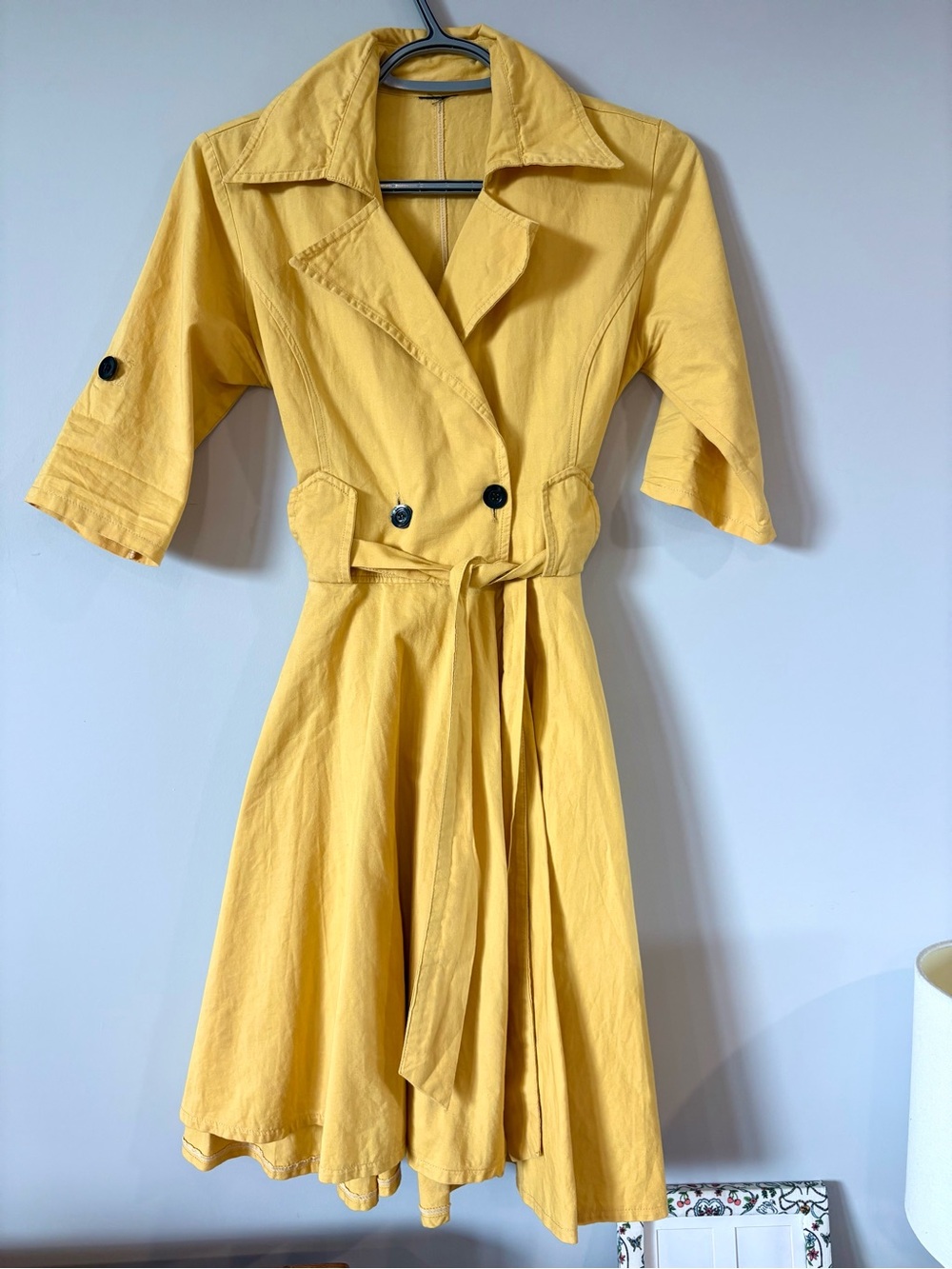 Vintage Retro Yellow Women's Belted Trench Dress